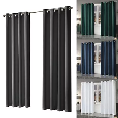 £14.95 • Buy Blackout Eyelet Curtains Plain Black Out Thermal Ring Top Curtains Pair