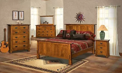 Amish 5-Pc Bedroom Set Arts & Crafts Mission Solid Wood Exposed Tenons Modesto • $9899