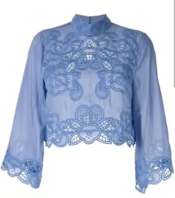 Alice Mccall Cotton Silk Broidery Anglaise Blue Take Over Crop Top Size 10 • $65