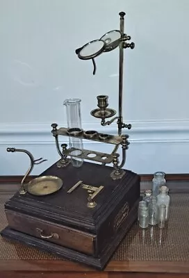 Antique Science Apothecary Chemistry Botany Lab Set Wood Brass Beatson Clark • $549