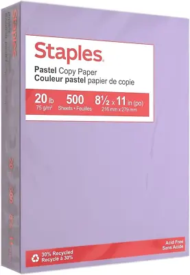 Staples 678826 Pastel Colored Copy Paper 8 1/2-Inch X 11-Inch Lilac 500/Ream • $23.99