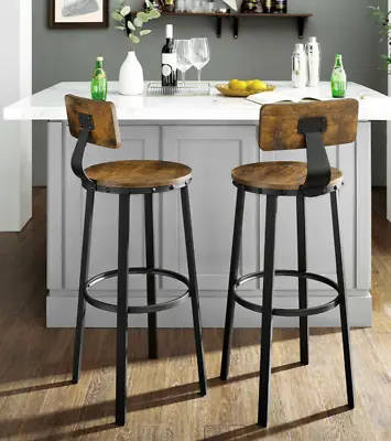 Industrial Bar Stools Vintage Tall Chair Rustic Metal Breakfast Dining Seat Set2 • £77.99