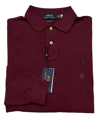 Men Polo Ralph Lauren Pony Long Sleeve Classic Fit Mesh Shirt S Dark Red Heather • $54.90