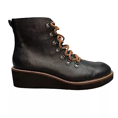 Ecote Black Leather Boots Brown Leather Laces Women's Size 9M Wedge NEW • $49