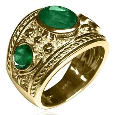 Men's 14k Solid Yellow Gold Genuine Emerald Ring • $4690