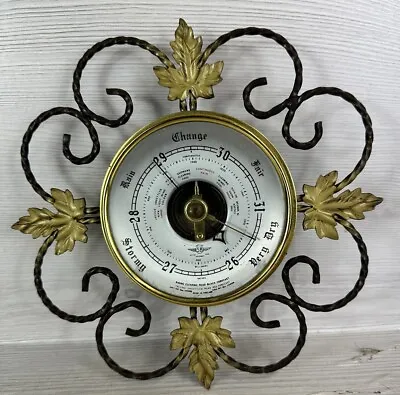 Vintage Retro 1950s Shortland SB Weather Barometer Leaf Scroll Metal Wall Mount • £14.99