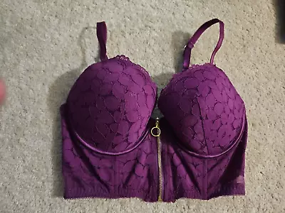 Bras N Things Lace Padded Push Up Bra Size 12D/34D Front Closure • $8