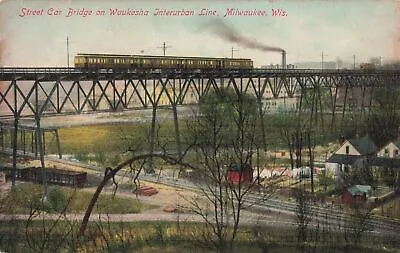 RR Milwaukee WI Streetcar Era INTERURBAN BRIDGE OVER C.M.&St.P RAILROAD TRACKS! • $8.99