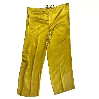 Vince 100% Silk Mustard Yellow Drawstring Wide Leg Pants Womens M • $34.99