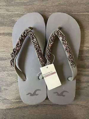 NEW Hollister Brown Beaded Sparkle Flip Flops Bettys Small • £19.46