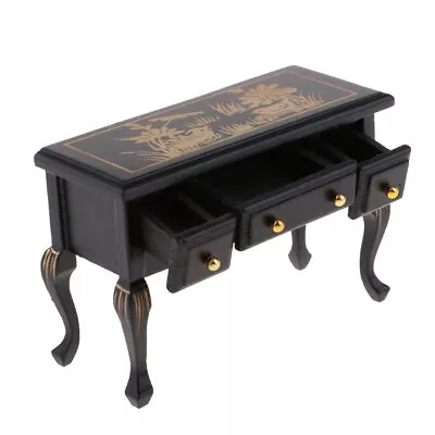 Vintage 1/12 Scale Miniature DollHouse Wooden Coffee Table Desk Black Furniture • $13.79