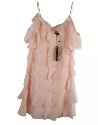 $89.99 • Buy Rachel Zoe Blush Pink Rhinestone Spaghetti Strap Ruffle Mini Dress Size 4 New T5