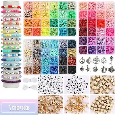 £23.99 • Buy Clay Beads Bracelet Making Kit Round Flat Beads Polymer Clay Beads Set DIY Kit