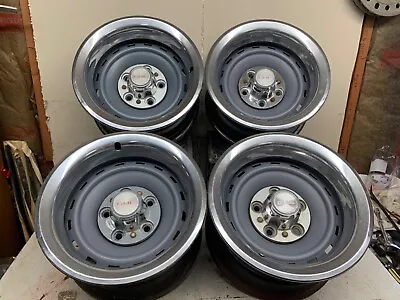 71-87 CHEVY GMC TRUCK 15x8 RALLY WHEELS RINGS & CAPS 5 LUG 5 INCH BOLT PATERN  • $599.98