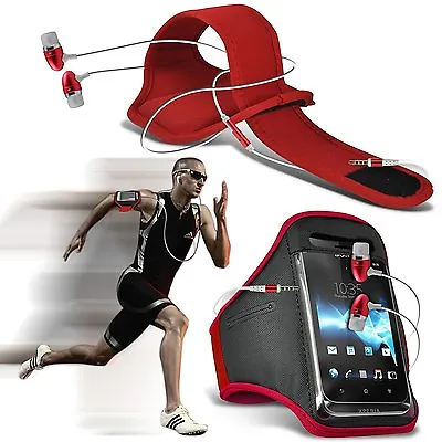 Quality Sports Armband Gym Running Phone Case Cover+In Ear Headphones✔Red • £8.95