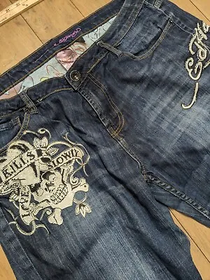 Ed Hardy Jeans Womens 20 Dark Wash Love Kills Heart Skull Logo Denim • $35.54