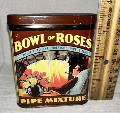 Antique Bowl Of Roses Pipe Tobacco Tin Litho Vertical Pocket Can Country Store • $70