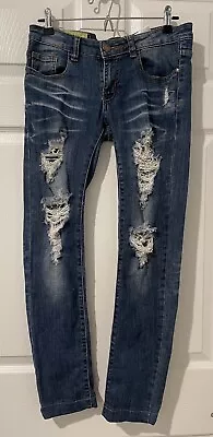 Machine Nouvelle Mode Destructed Low Rise Skinny Ankle Jeans 29 (30x28) EUC • $23