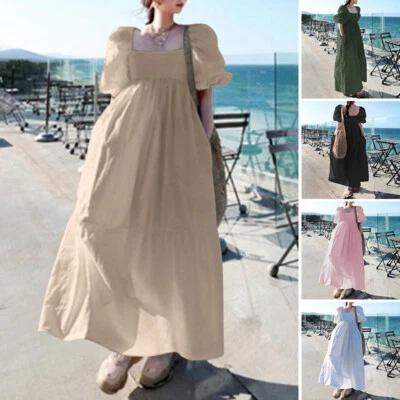 $30.01 • Buy ZANZEA Womens Puff Short Sleeve Square Neck Layered Party Cocktail Maxi Dress AU