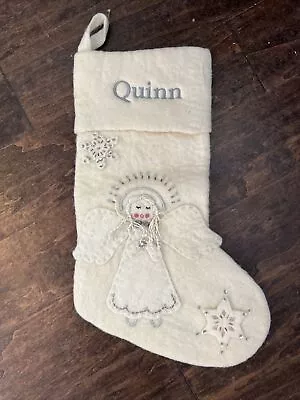 New POTTERY BARN GLITTERS IVORY WOOL Angel CHRISTMAS STOCKING Mono Quinn • $32.50