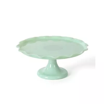 Martha Stewart Highbrook 11  Handmade Jadeite Glass Cake Stand - Ruffle Trim • $61.83