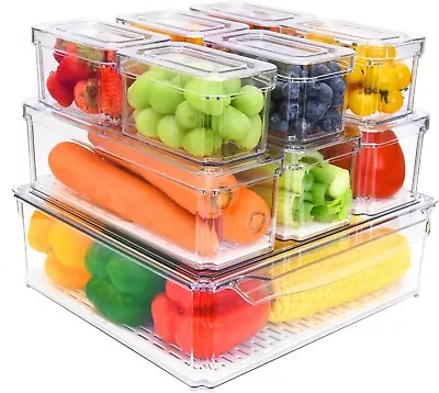 10 Pack Refrigerator Organizer Bins Fridge Organizers Food Produce Vegetable • $49