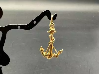 Fine 14kt Solid Gold Rope Anchor Pendant. • $185