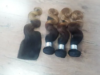 3tones Ombre Brazilian Virgin Human Hair Body Wave 1b/4/30# 16+16+16&16 Closure  • £229