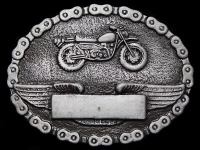 JB01155 COOL VINTAGE 1970s **CLASSIC MOTORCYCLE** CHAIN EDGE W/ NAMEPLATE BUCKLE • $12