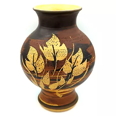 Pacific Stoneware Oregon Art Pottery Vase 9 3/4  Brown Black Leaves B. Welsh • $24.99