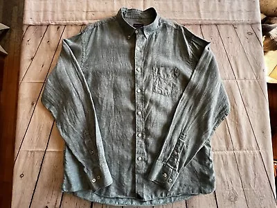 Untuckit Blue Linen Wrinkle Resistant Button Down Long Sleeve Shirt L • $22