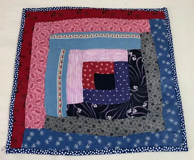 Vintage Patchwork Quilt Table Topper Log Cabin Early Calico Prints Florals • $12.95