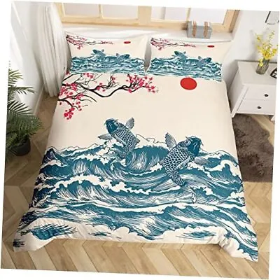  Waves Bedding Set SizeKoi Cherry Blossom Sunrise Duvet Cover Queen Cyjs2202 • $60.76