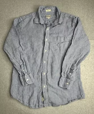 J. Crew Shirt Adult Large Blue White Irish Linen Slim Houndstooth Preppy Mens • $14.95