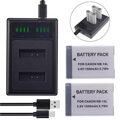 2 Battery +LCD Charger For NB-13L Canon PowerShot G1 X G7 X Mark III  SX620 HS • $67.09