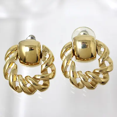 Vintage 1980's Givenchy Paris EARRINGS Door Knockers Gold Tone Signed Pierced • $56