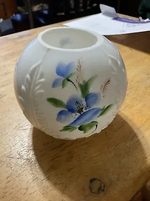 Vintage White Milk Glass Hand Painted Vase 3.5”  With Dainty Blue Flowers • $21.99