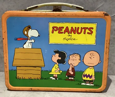 Vintage Peanuts Metal Lunch Box Snoopy Flying Ace No Thermos • $45