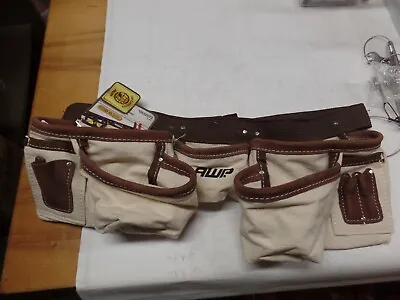 AWP Tool Bag  Belt Brown/Cream Canvas/Leather NAIL TOOL APRON • $75