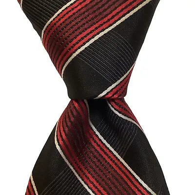 NICOLE MILLER Mens Polyester Skinny Necktie Designer STRIPED Red/Black/White EUC • $13.99