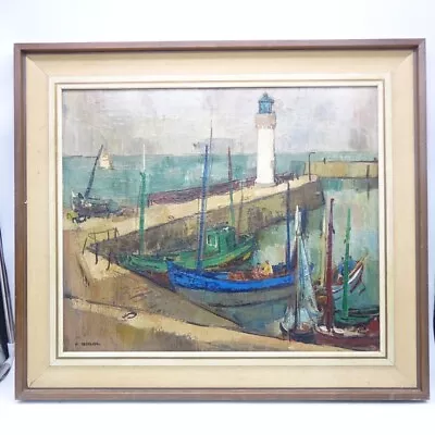 Paul Girol Oil On Canvas Painting Depicts Harbour 69x60cm Signed • £55.88
