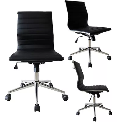 Black Contemporary Executive Office Chair Mid Back PU Leather Seat Armless Chair • $200.10