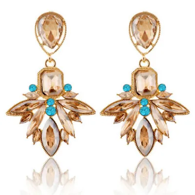 Yellow Crystal Drop Earrings Medium Size Chandelier Dangle Earwear For Women • £5.90