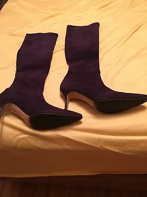 Manolo Blahnik Purple Knee High Suede Boots Size 38 • $275