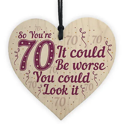 FUNNY 70TH BIRTHDAY Card 70th Birthday Gift For Mum Dad Nan Grandad Wood Heart • £3.99