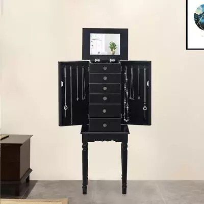 Tall Legs Jewelry Cabinet Armoire Storage Chest Stand Organizer Wooden • $69.99