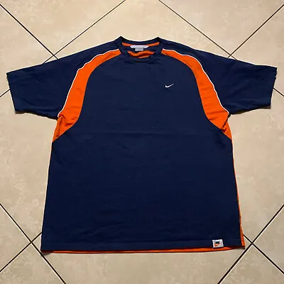 Vintage Y2K NIKE Athletics Swoosh Check Logo T-Shirt Size 2XL VTG Blue Orange • $24.95