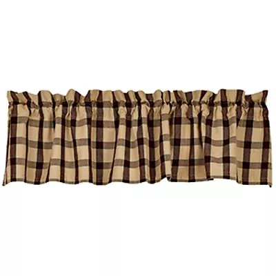 New Rustic Cabin Lodge Primitive CREAM BLACK RED PLAID VALANCE Window Curtain • $19.99