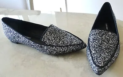 Nine West Abay Black Glitter Sparkle Flats Shoes  Size  7 1/2 • $10.50