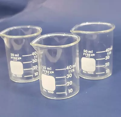 3 Vintage Pyrex Clear Glass Beakers 50mi. - Graduated 100-50 USA By Corning • $12